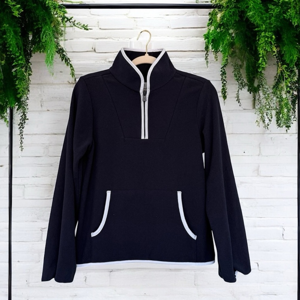 0716 Dudley Stephens Skylark Pullover Navy Blue White Terry Fleece XS
